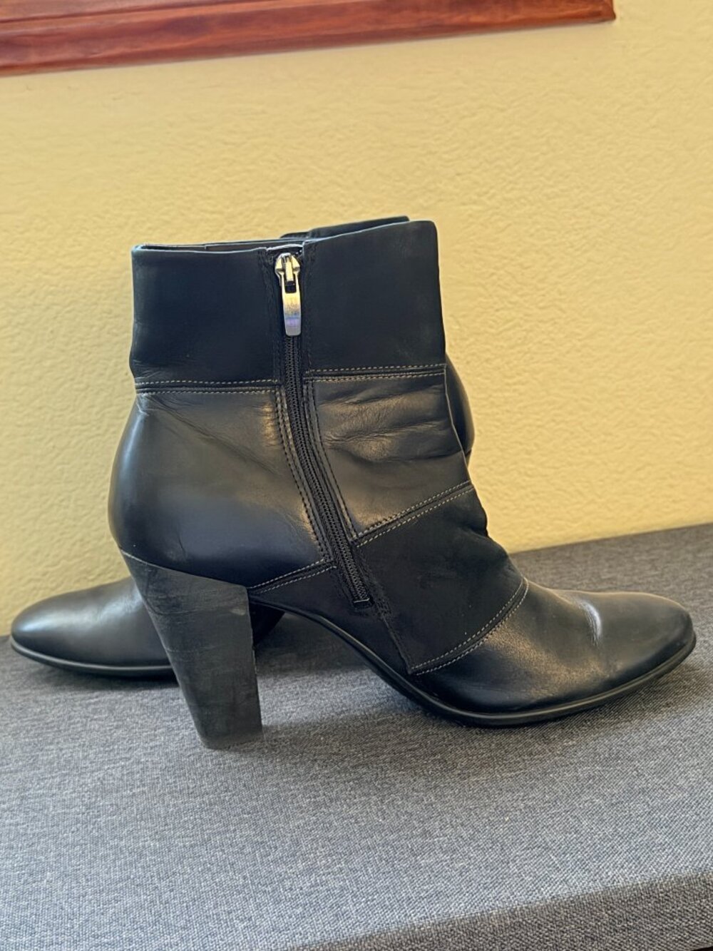 Black Leather & Suede Heeled Ankle Boots, Size 41 (US 9.5) - Picture 7 of 10